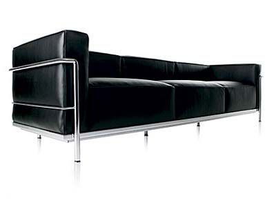 LC3 Grand Modele Three-Seat Sofa - Chrome Frame/Blk Leather