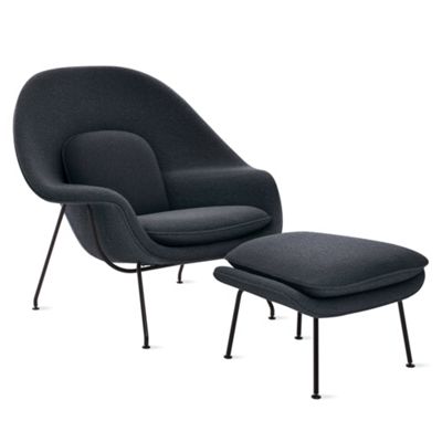 Womb™ Chair in Classic Boucle Fabric, Black Frame