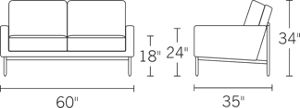 H 34 W 60 D 35 Arm H 24 Seat H 18 Seat D 21